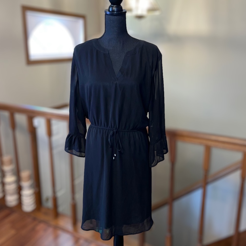 Maurices Black Long Bell Sleeve Cinched Waist Dress